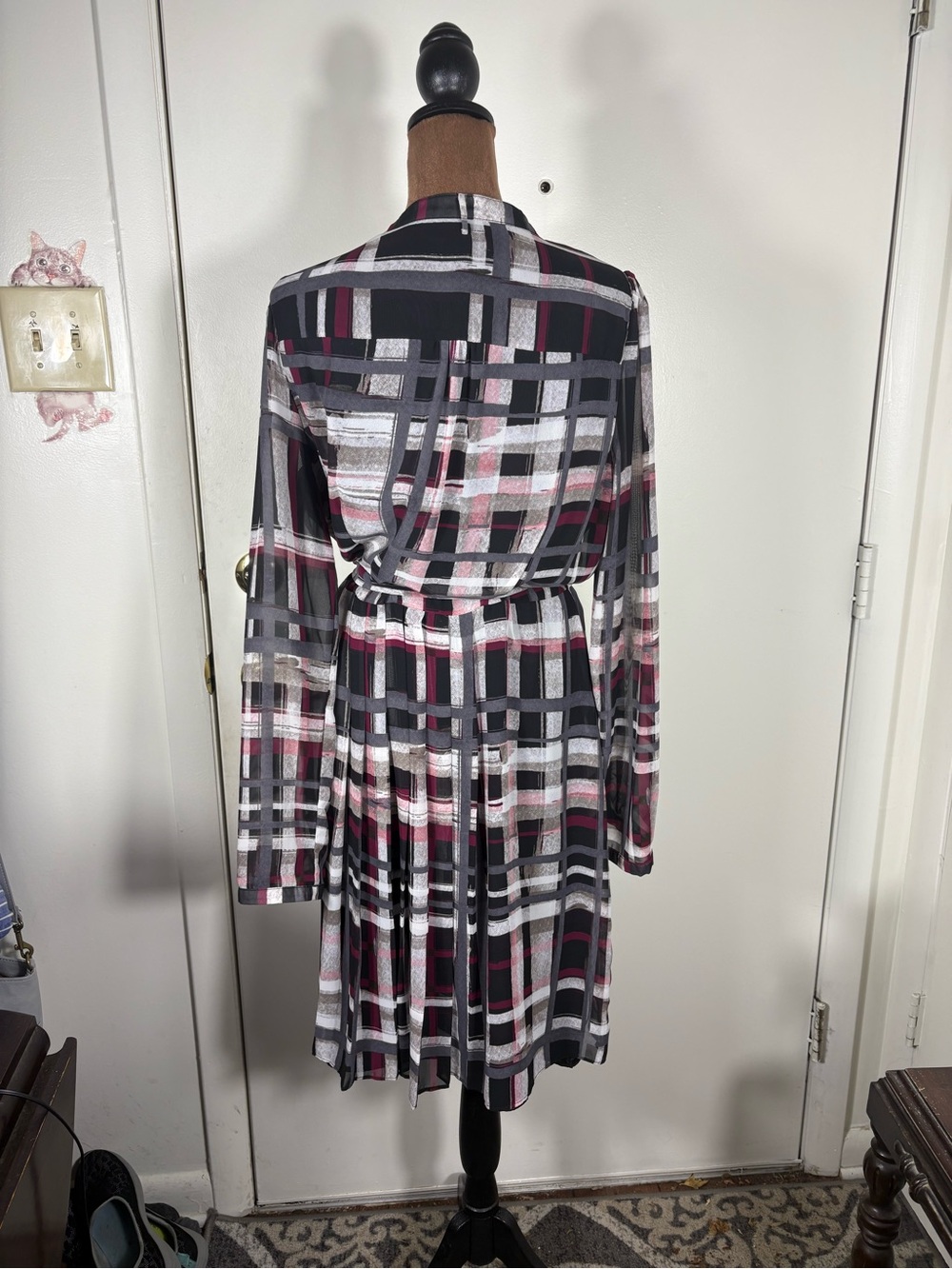 Liz Claiborne Y2K Women’s Pleated half buttoned Plaid Midi Shirt Dress multi - Picture 4 of 6